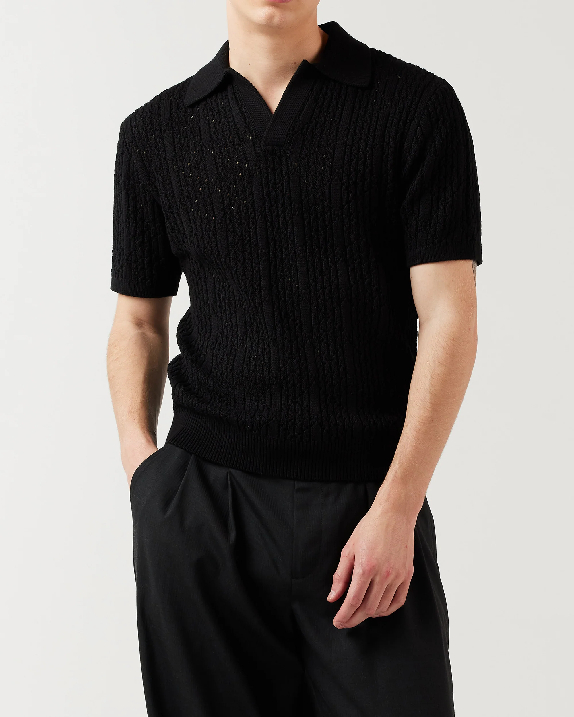 Diamond Knit Polo - Black - Image 3