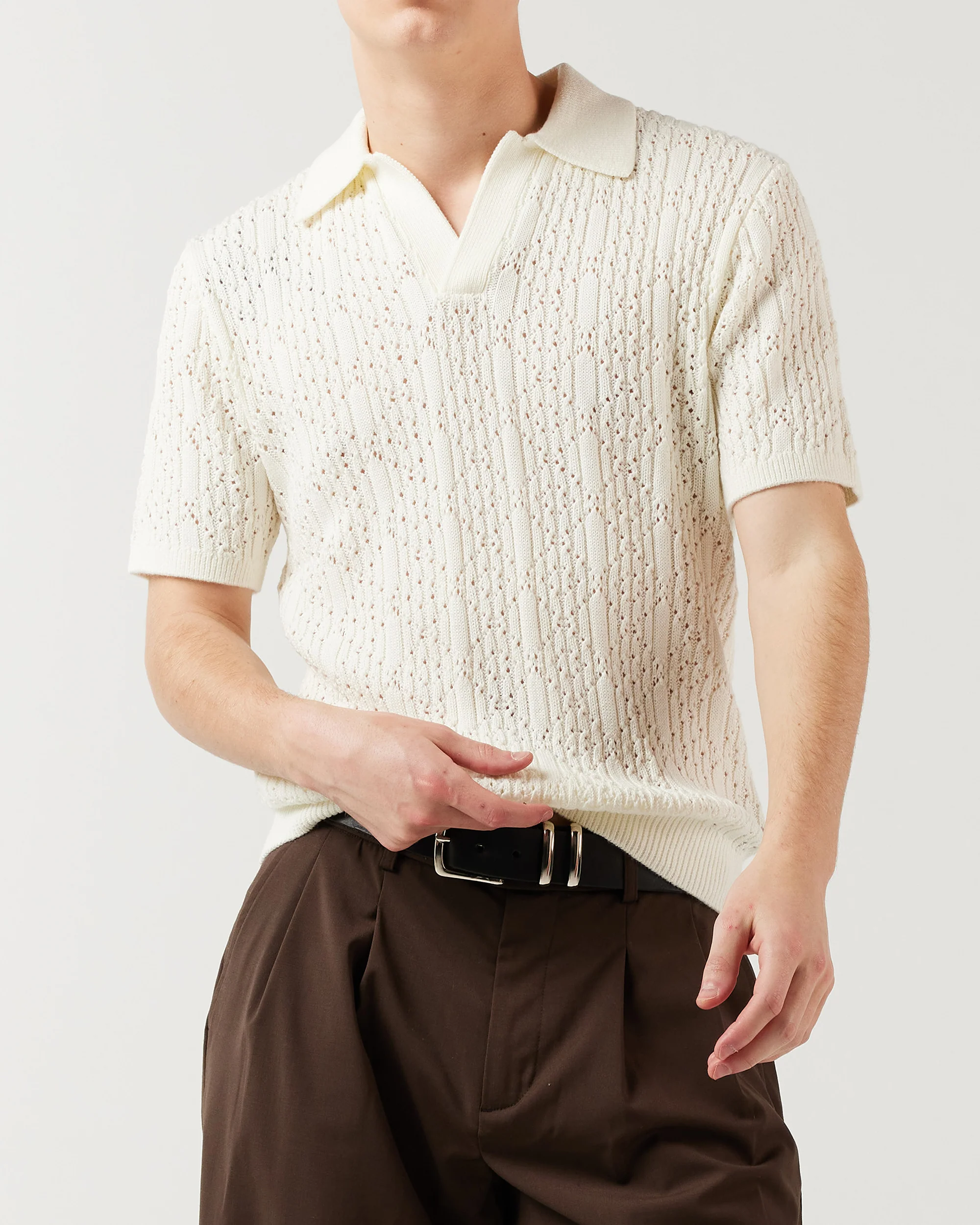 Diamond Knit Polo - Ivory - Image 3