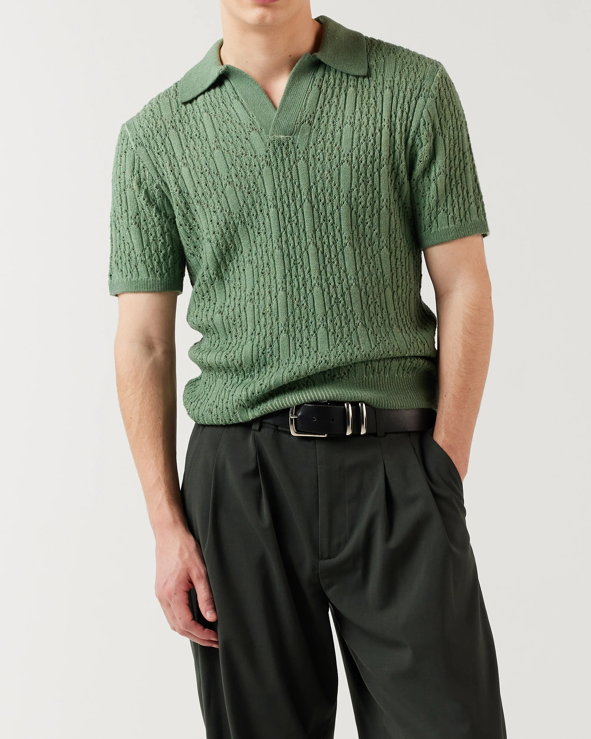 Diamond Knit Polo - Olive - Image 3