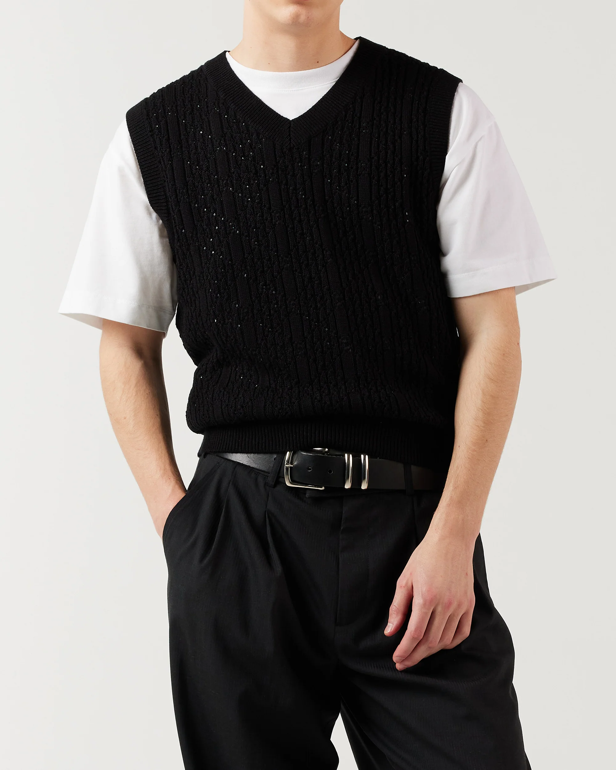 Diamond Knit Vest - Black - Image 3
