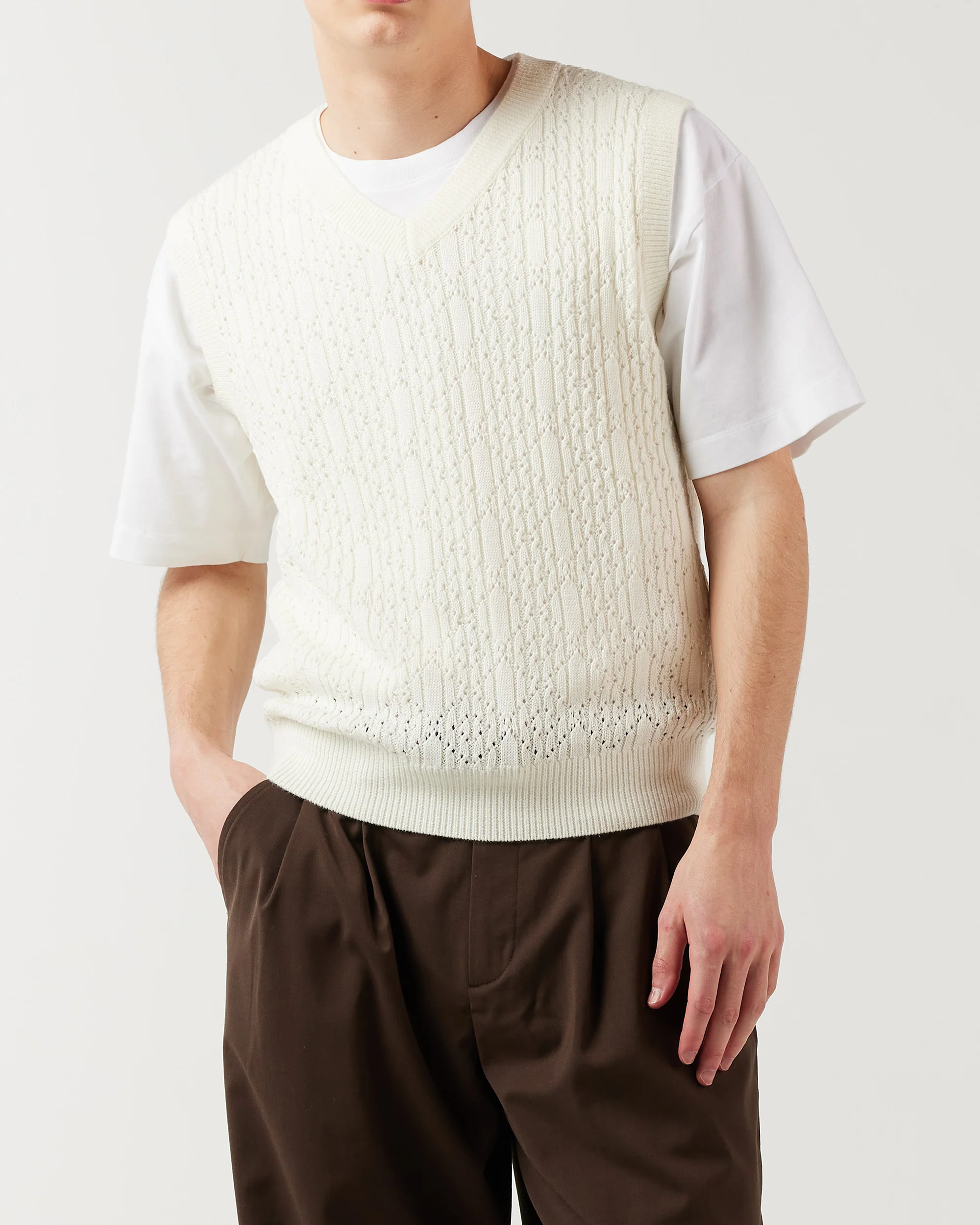 Diamond Knit Vest - Ivory - Image 3