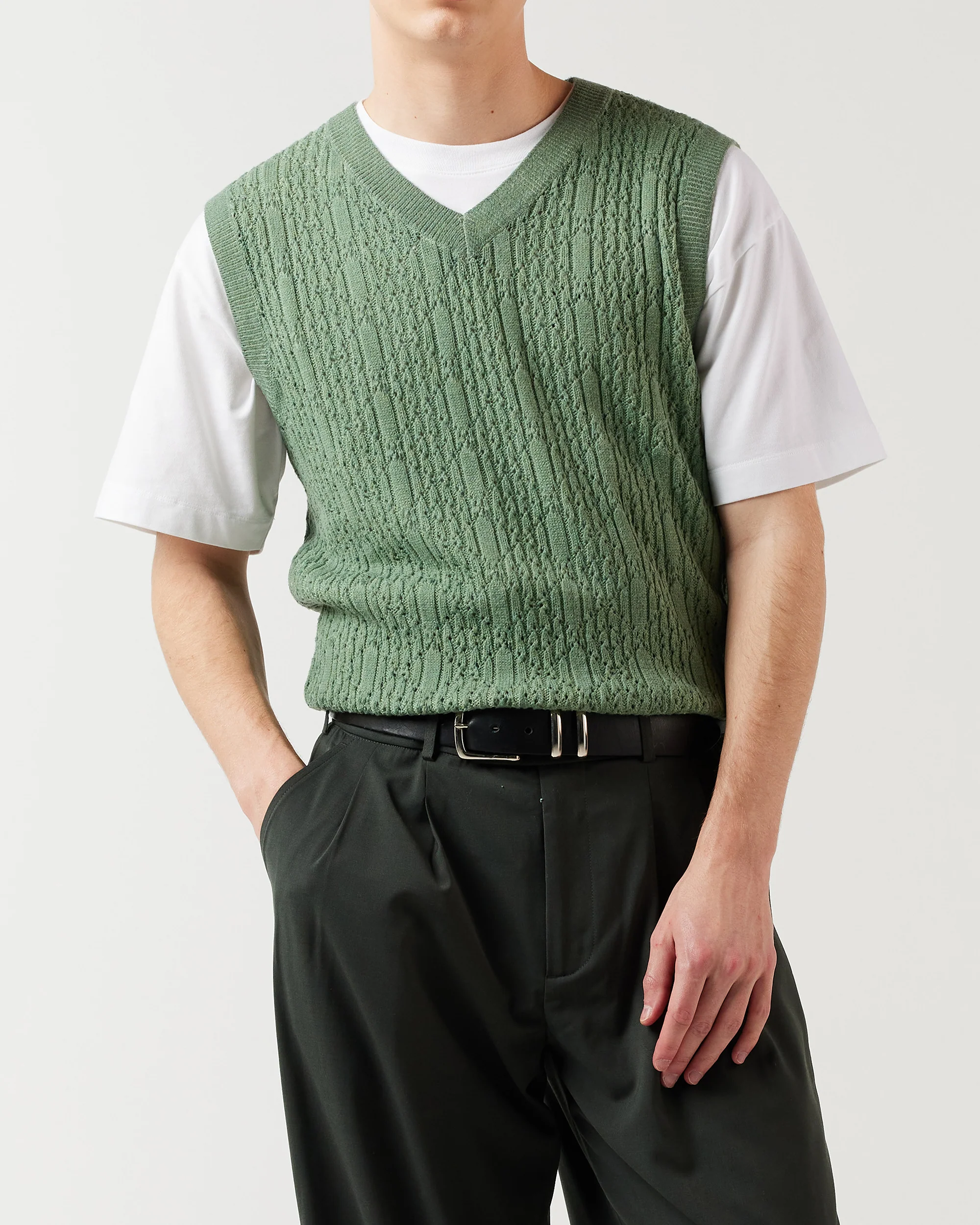 Diamond Knit Vest - Olive - Image 3
