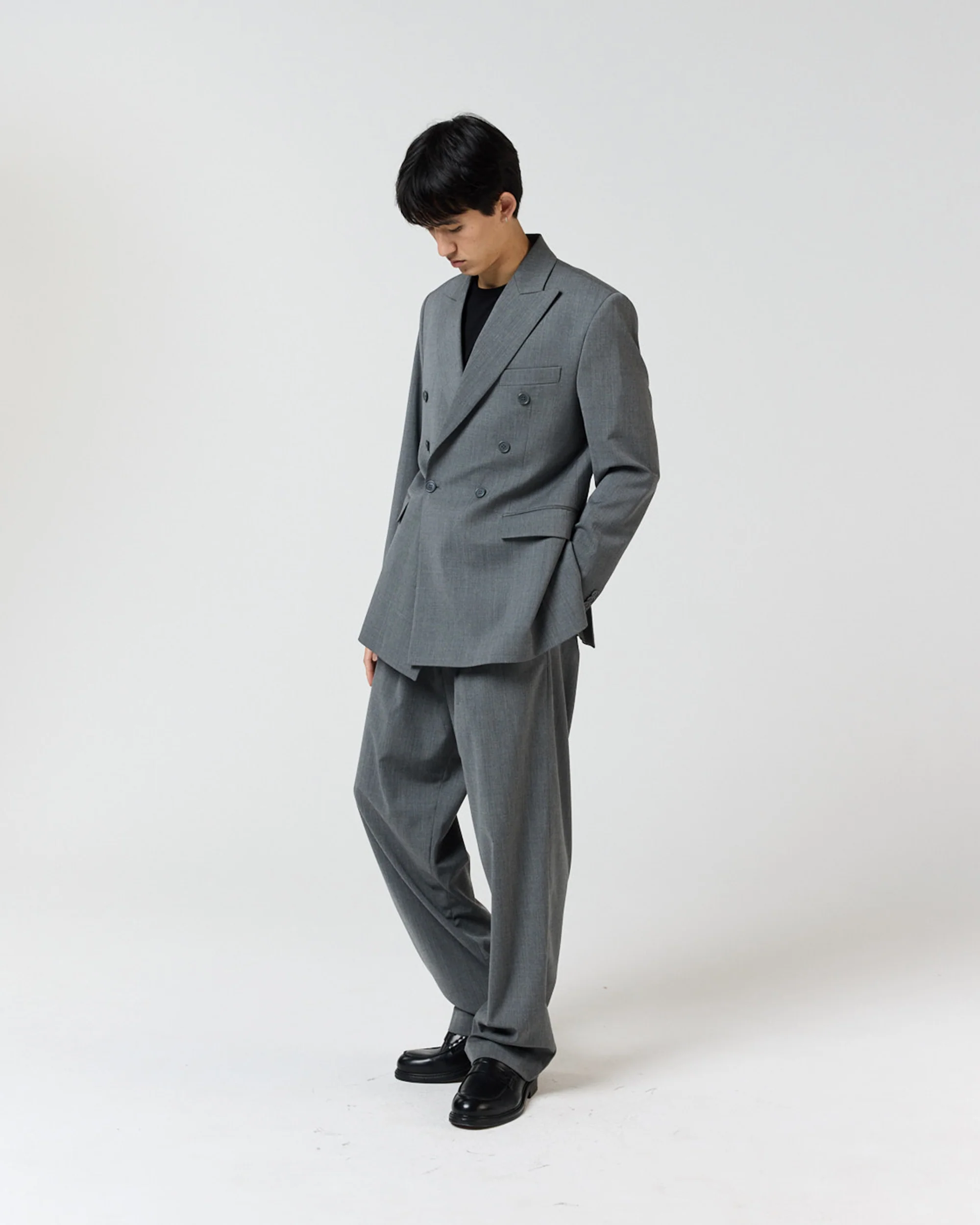 Double Breasted Suit Jacket - Charcoal Grey - Image 3