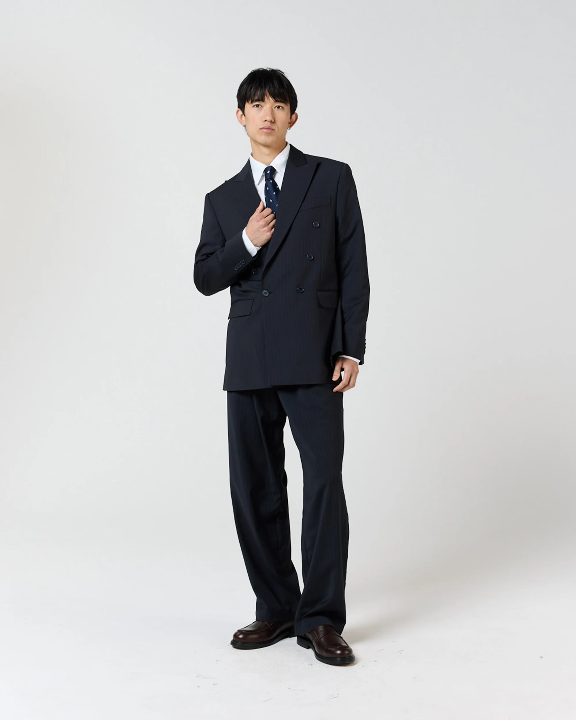 Double Breasted Suit Jacket - Navy Pinstripe - Image 3