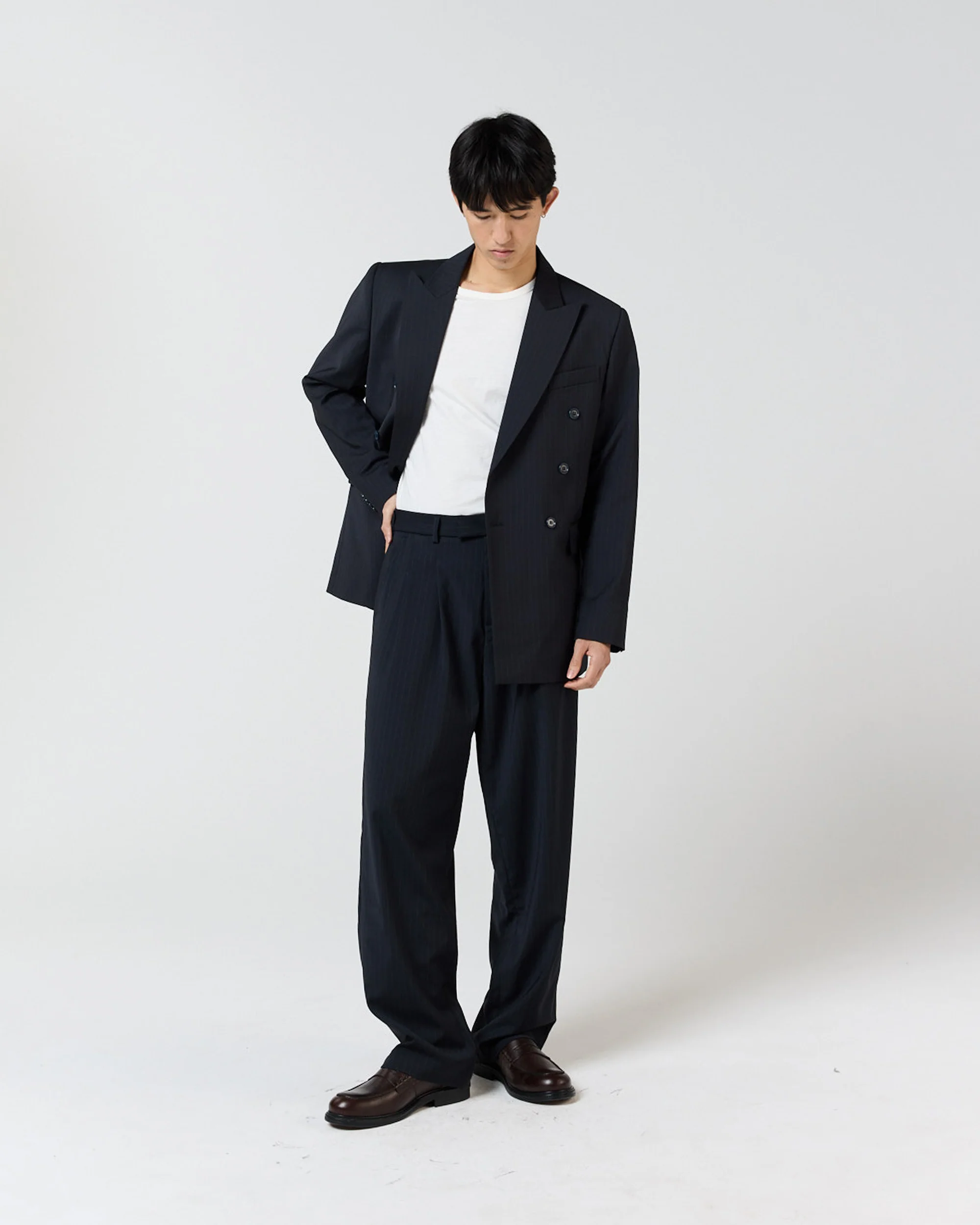 Double Breasted Suit Jacket - Navy Pinstripe - Image 4