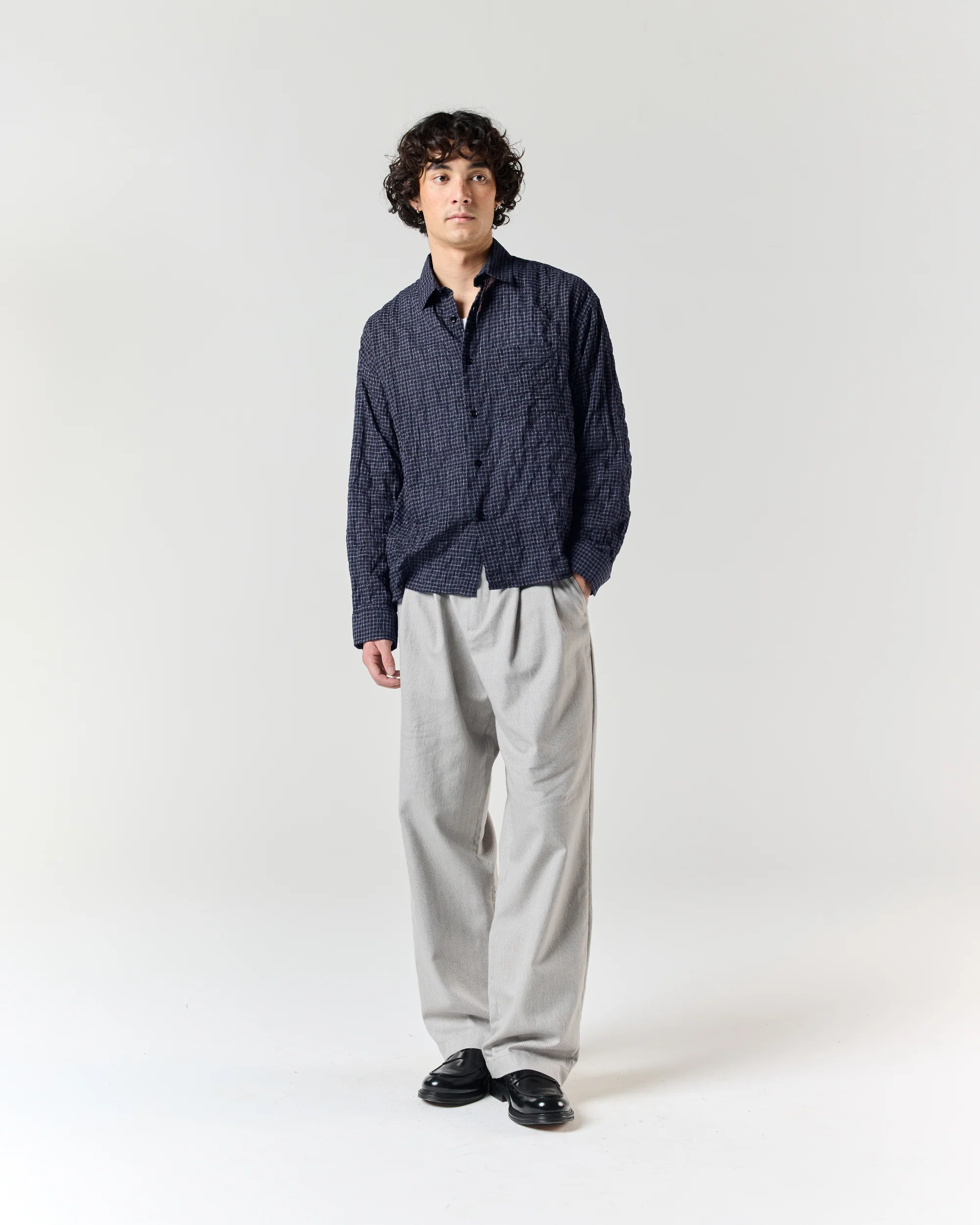 Japanese Shirt - Navy Grid - Image 3