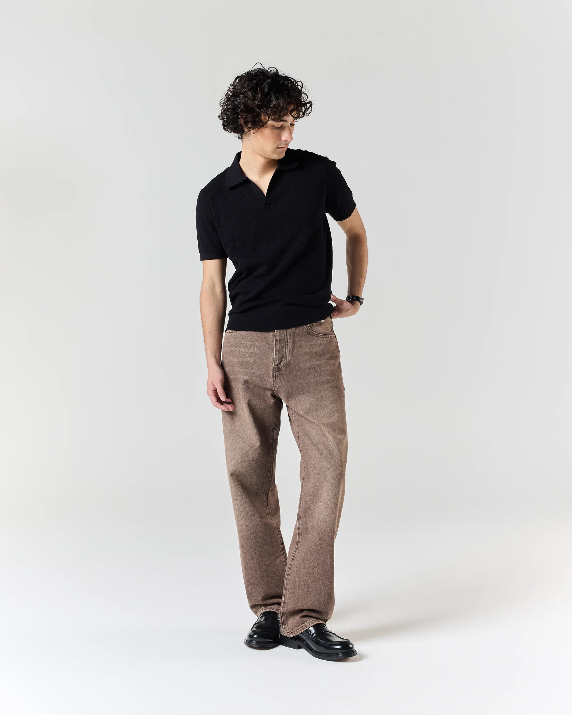 Textured Polo Shirt - Black - Image 3
