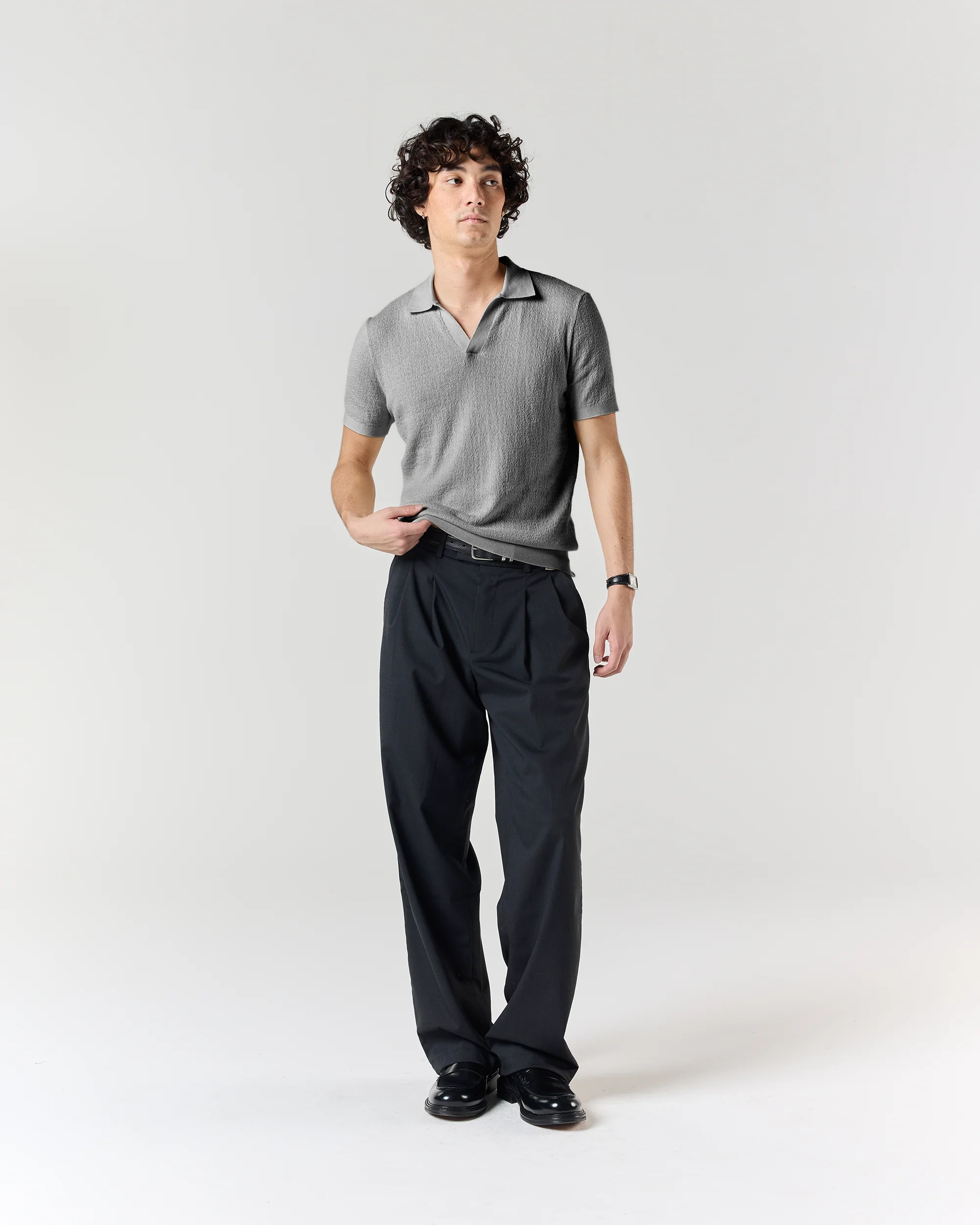 Textured Polo Shirt - Grey - Image 3