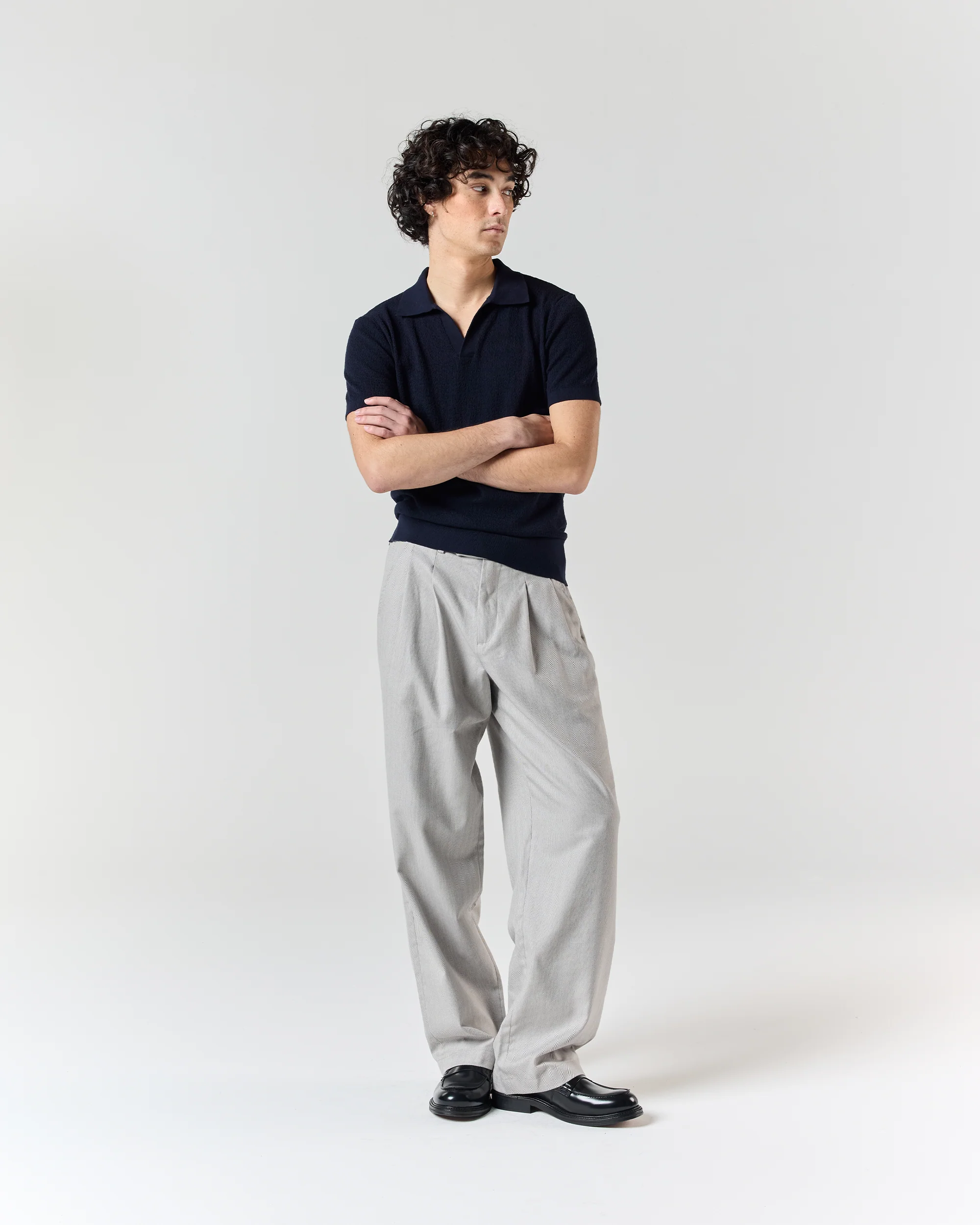 Textured Polo Shirt - Navy - Image 3