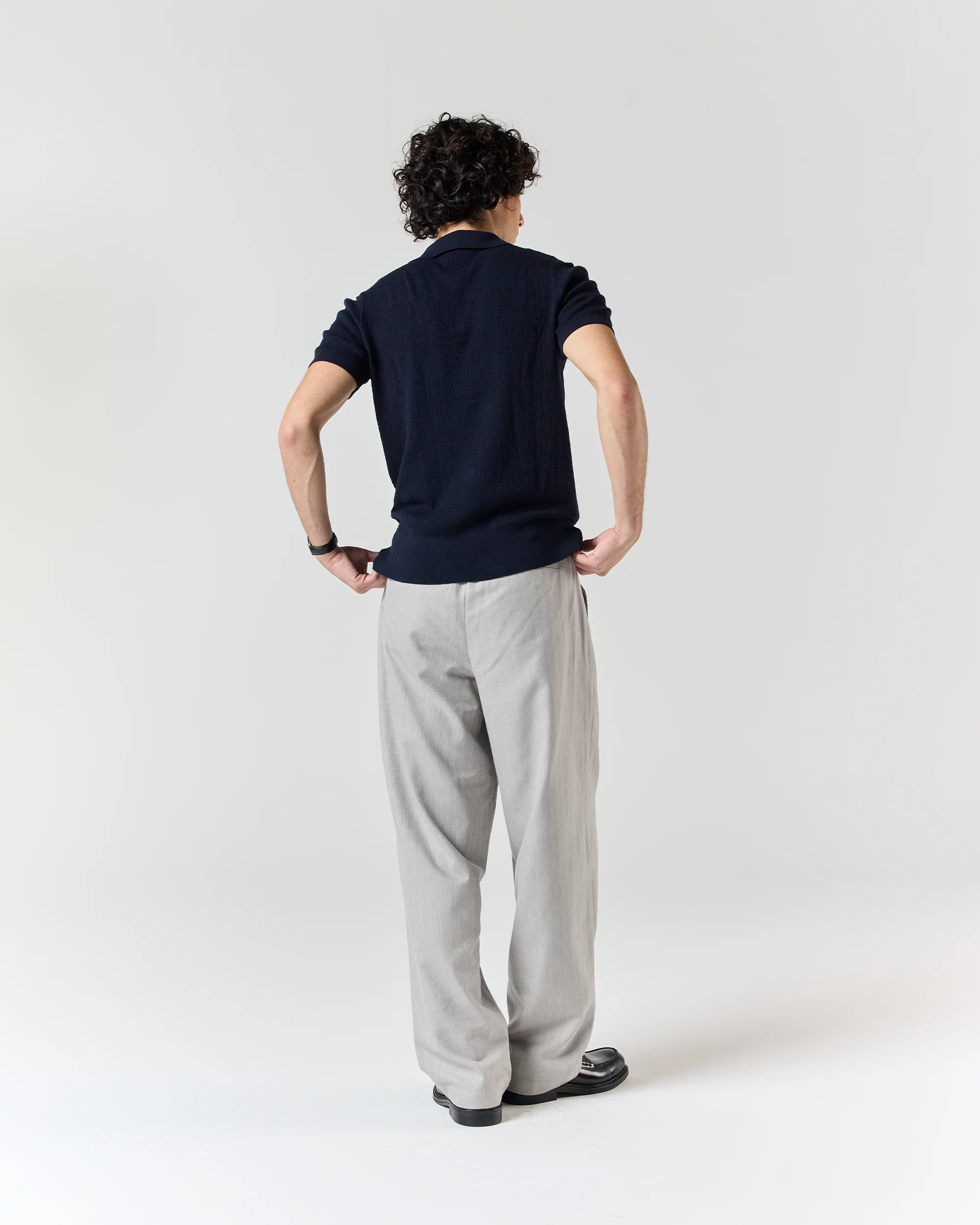 Textured Polo Shirt - Navy - Image 4