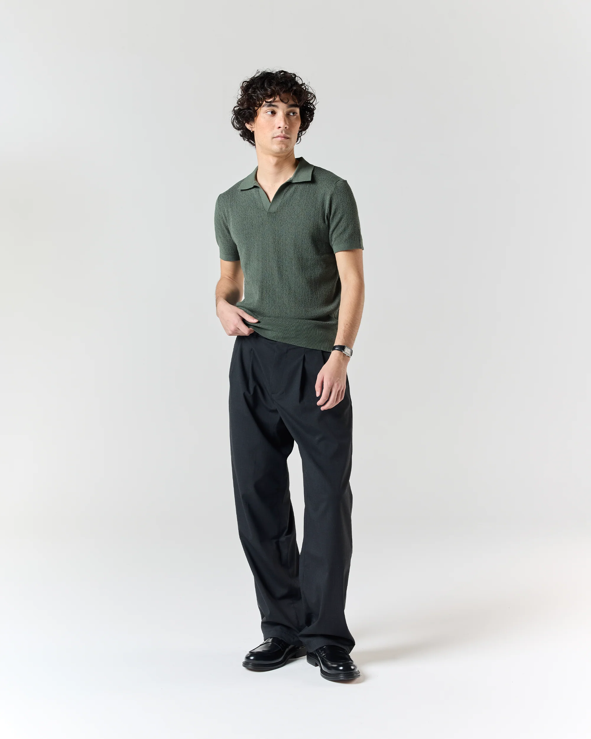 Textured Polo Shirt - Sage Green - Image 3