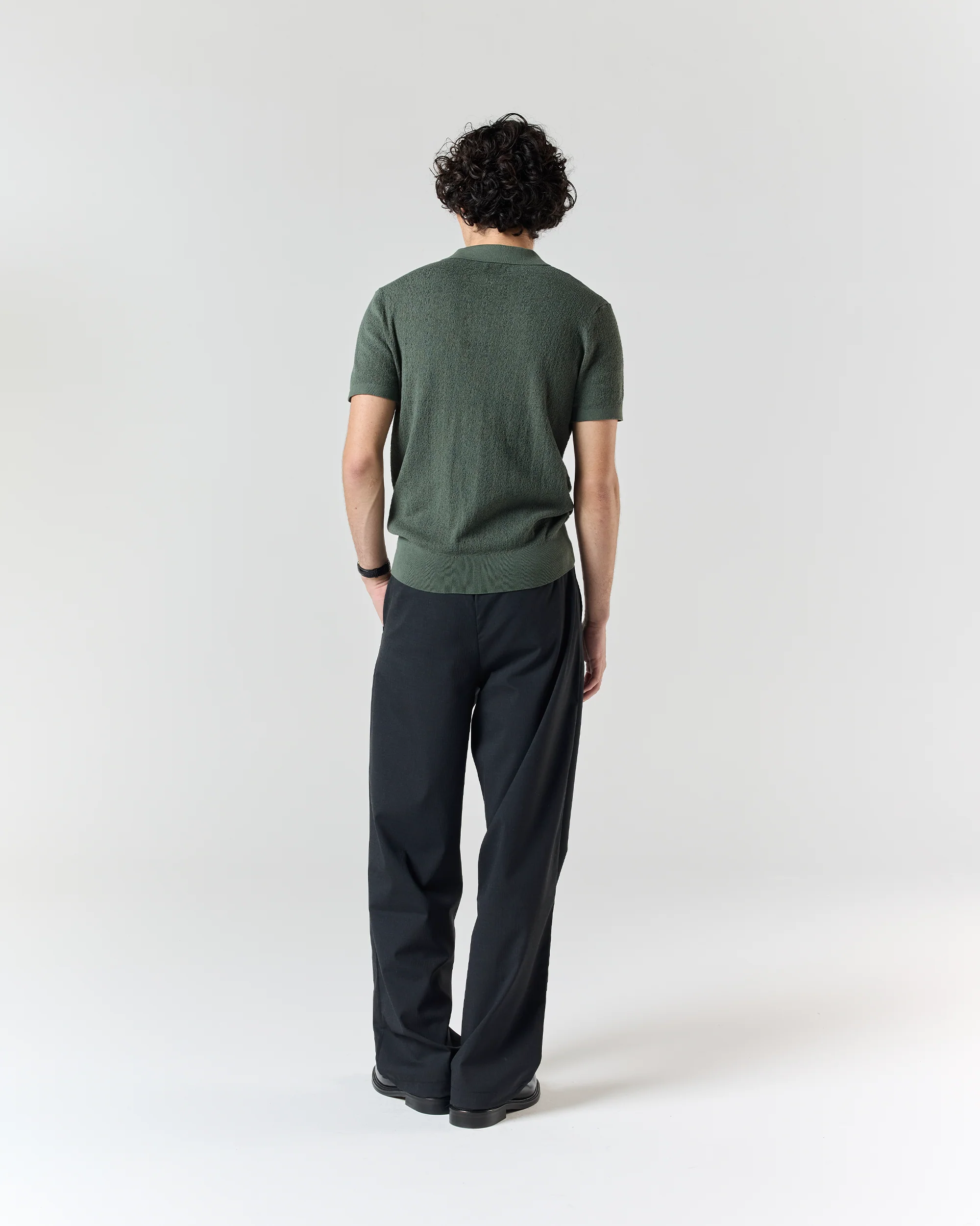 Textured Polo Shirt - Sage Green - Image 4