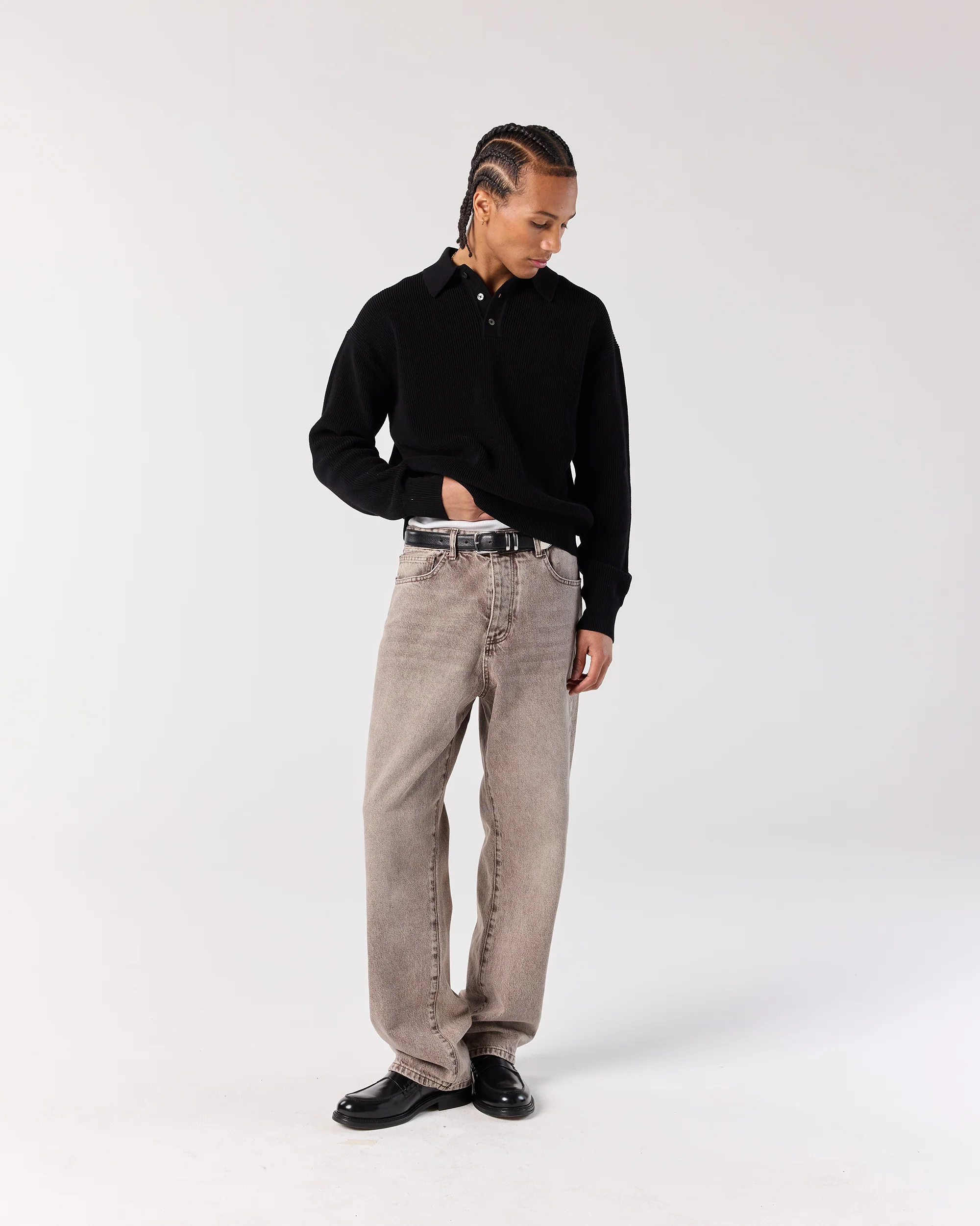 Knit Polo Sweater - Black - Image 3