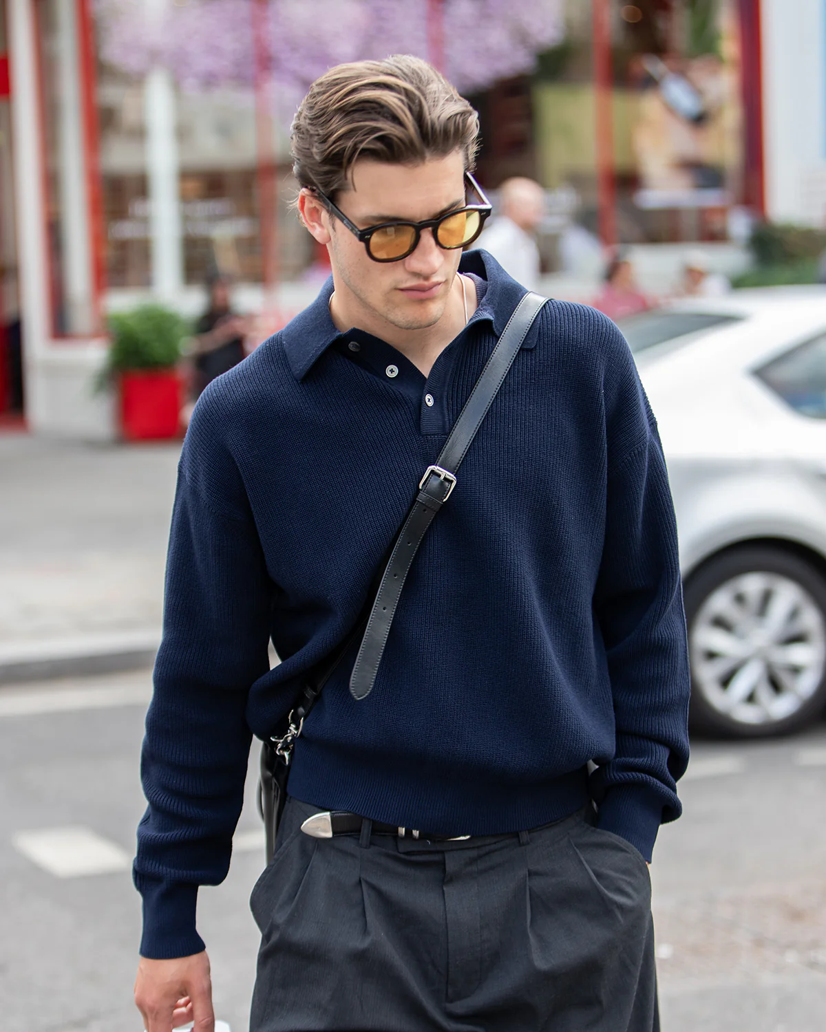 Knit Polo Sweater - Navy - Image 5