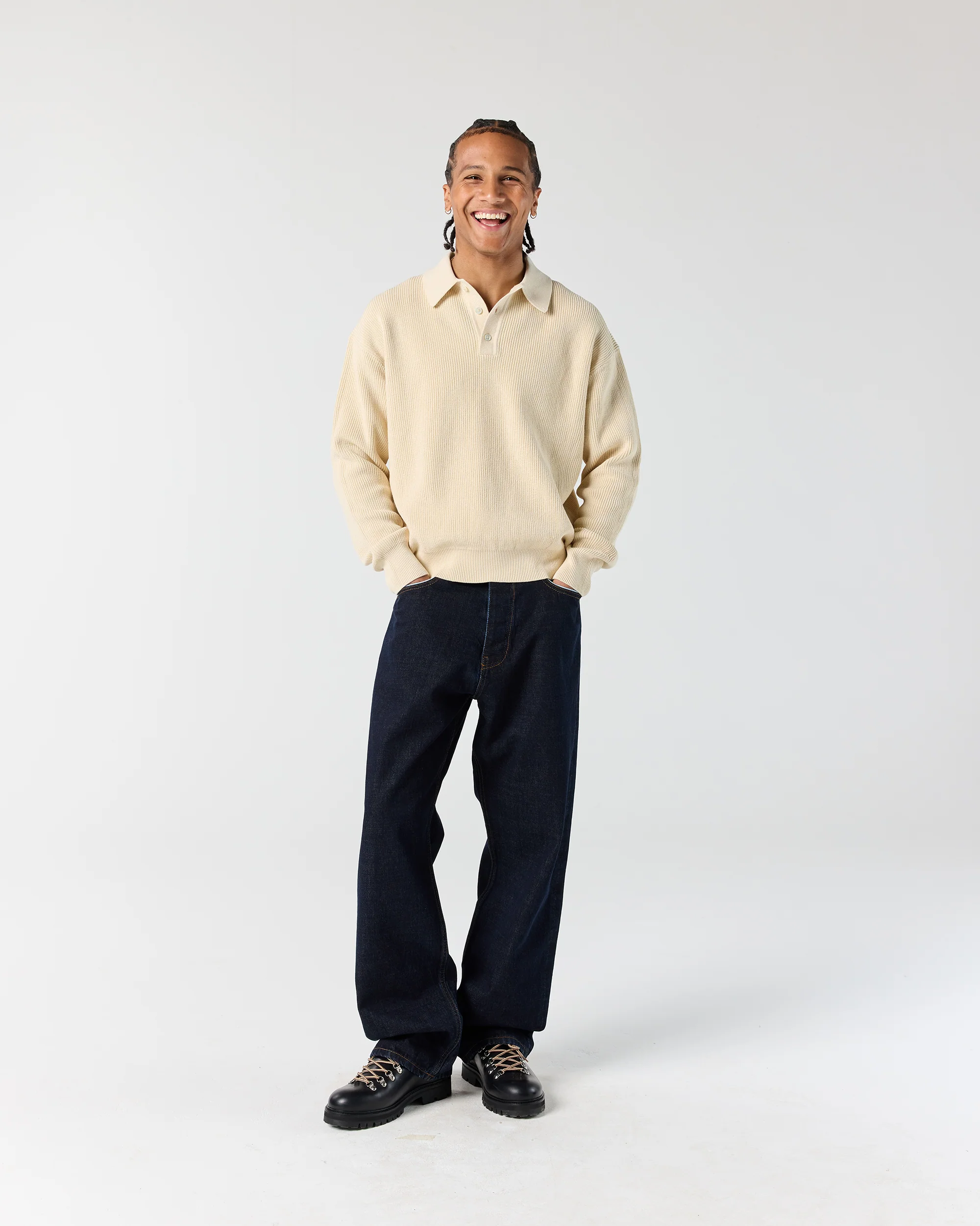 Knit Polo Sweater - Stone - Image 3