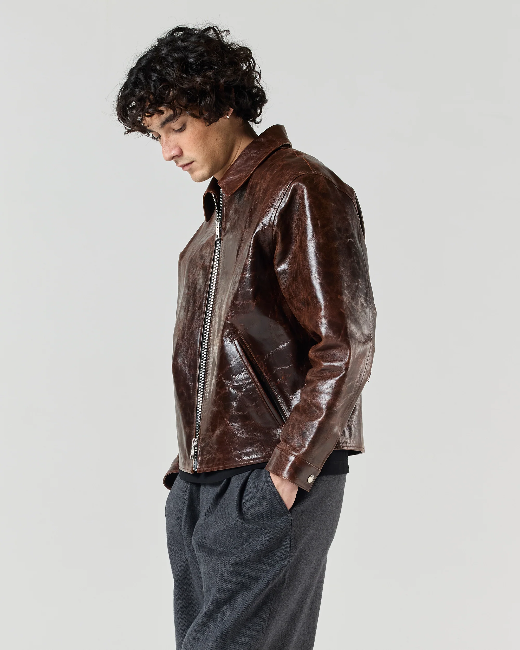 Leather Jacket - Cognac Brown - Image 2