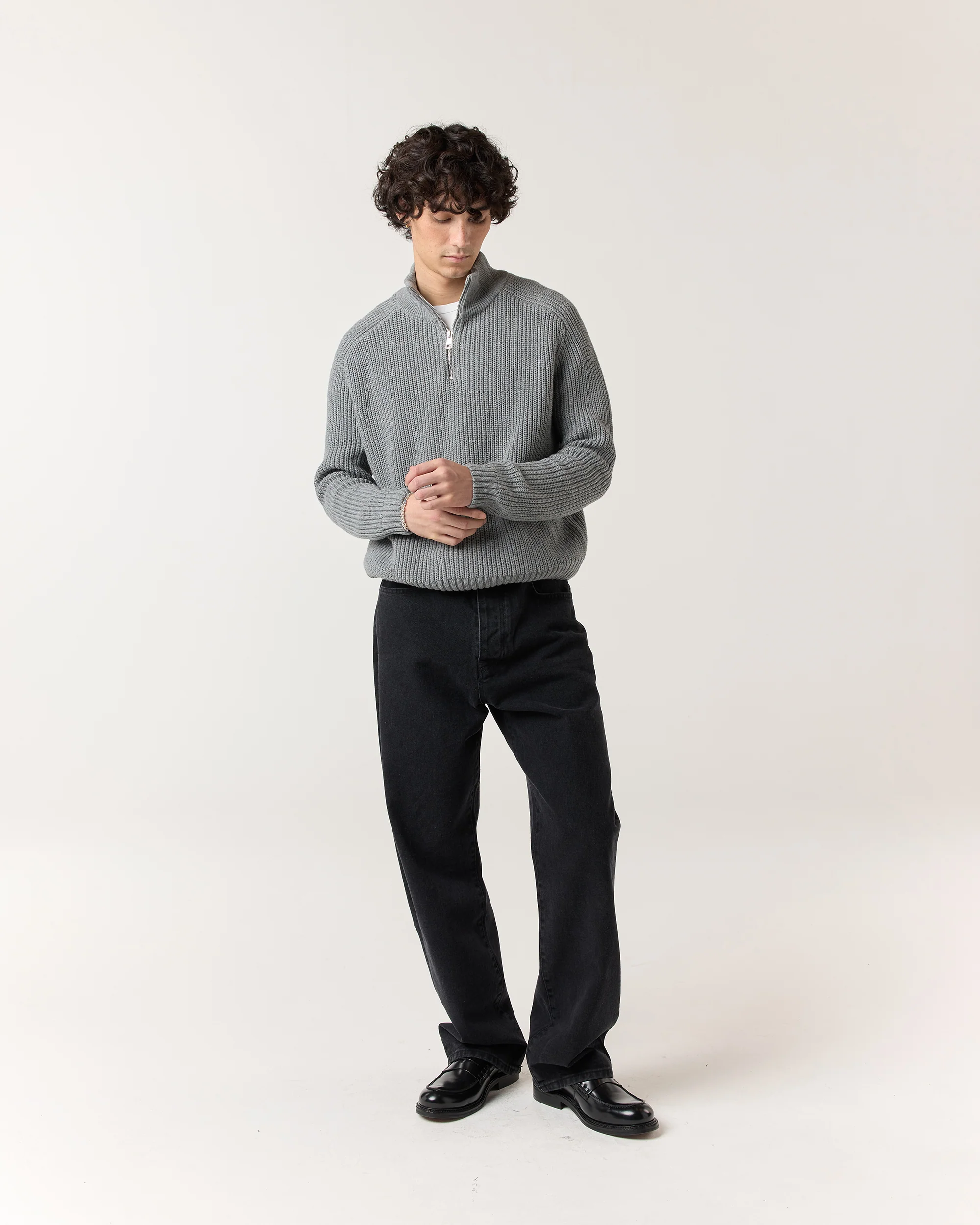 1/4 Zip Fisherman Sweater - Grey - Image 3