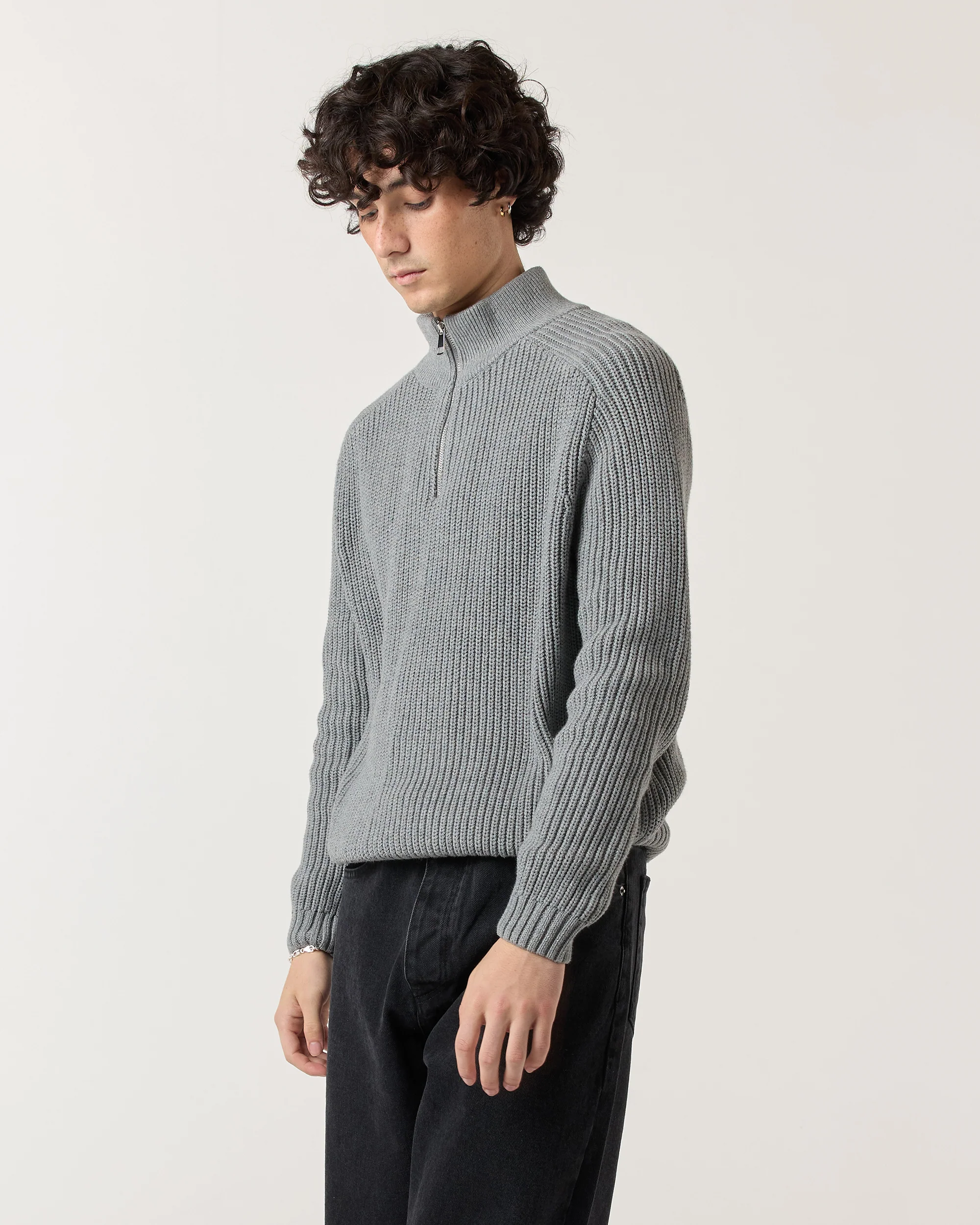 1/4 Zip Fisherman Sweater - Grey - Image 4