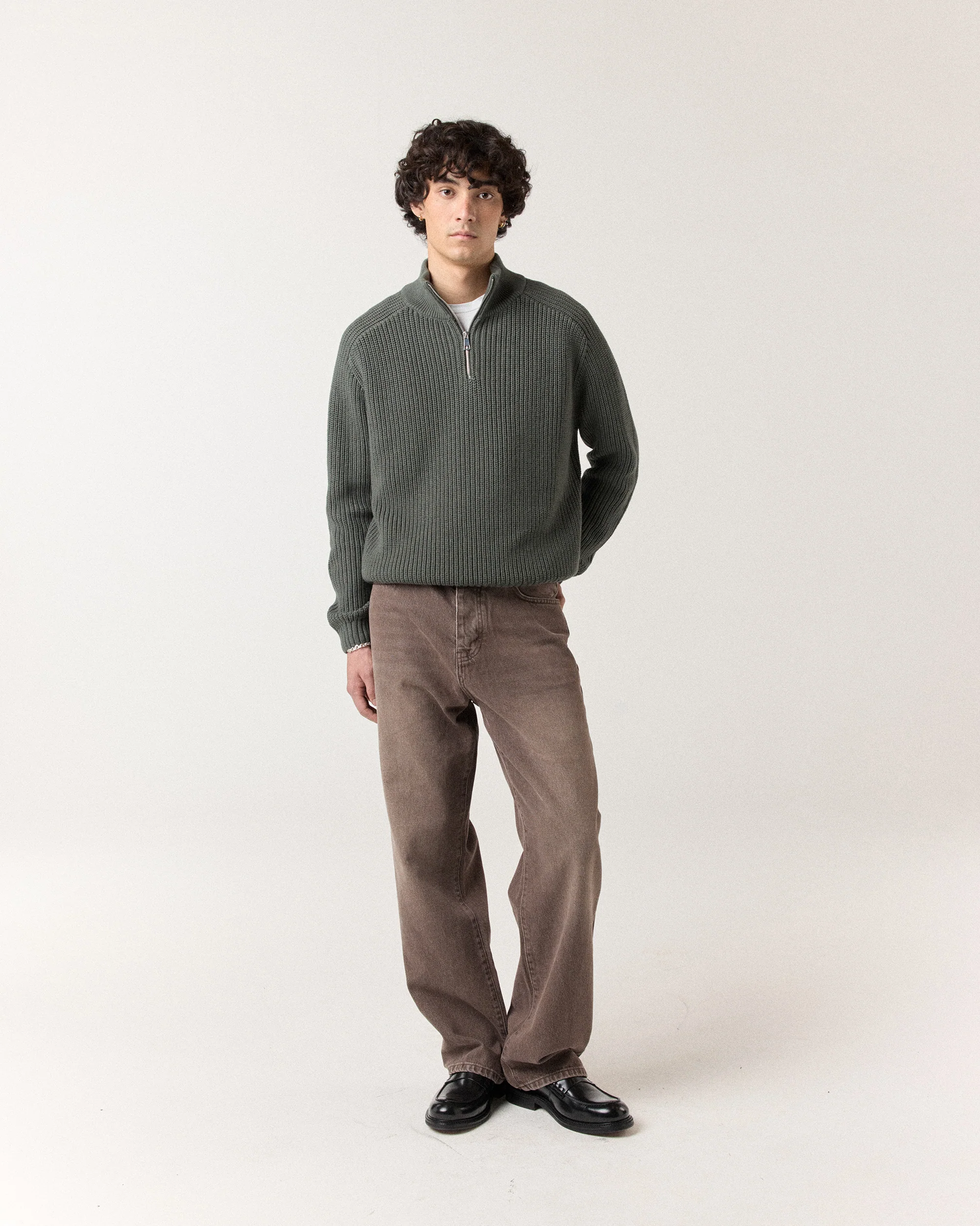 1/4 Zip Fisherman Sweater - Sage Green - Image 3