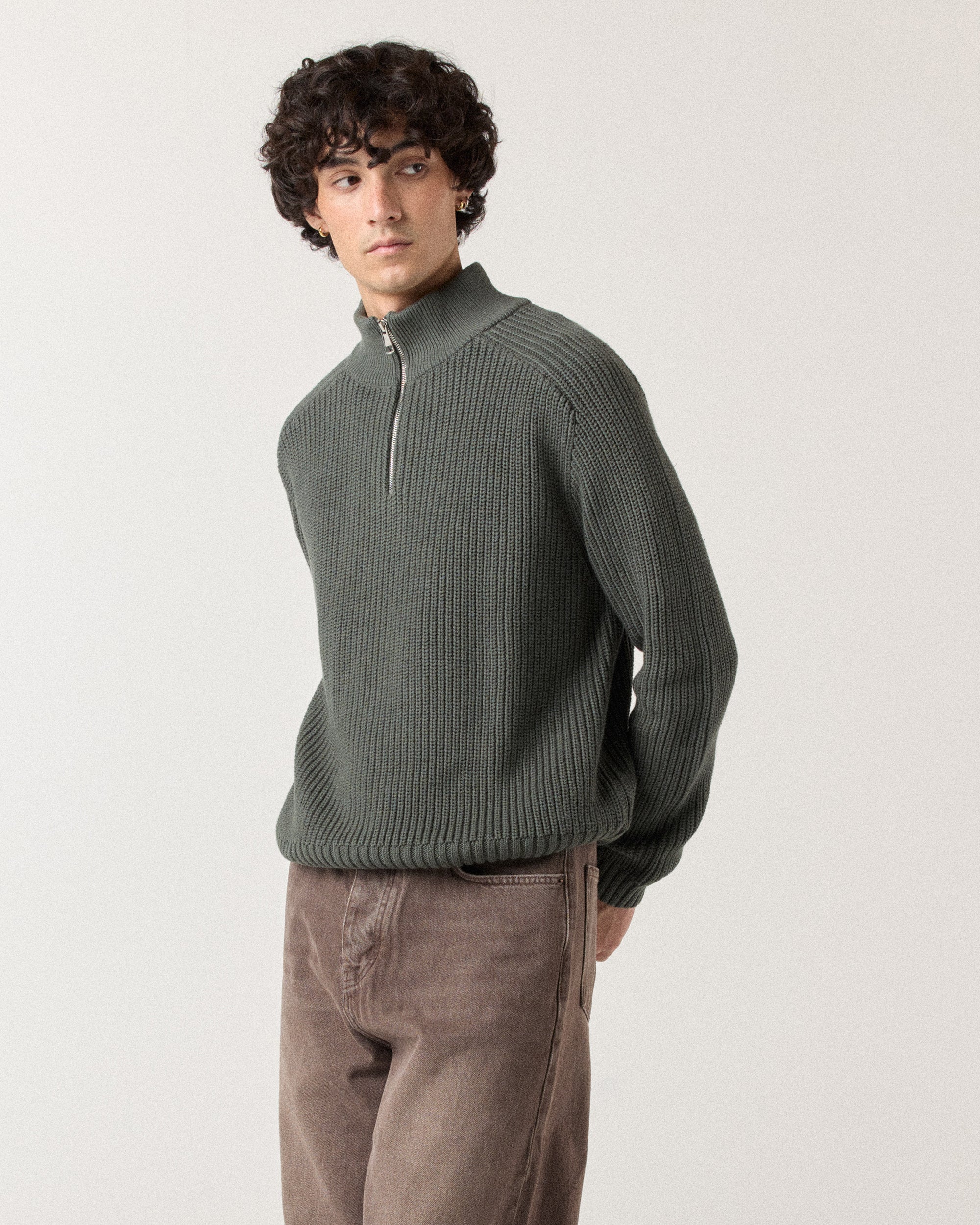 1/4 Zip Fisherman Sweater - Sage Green - Image 4
