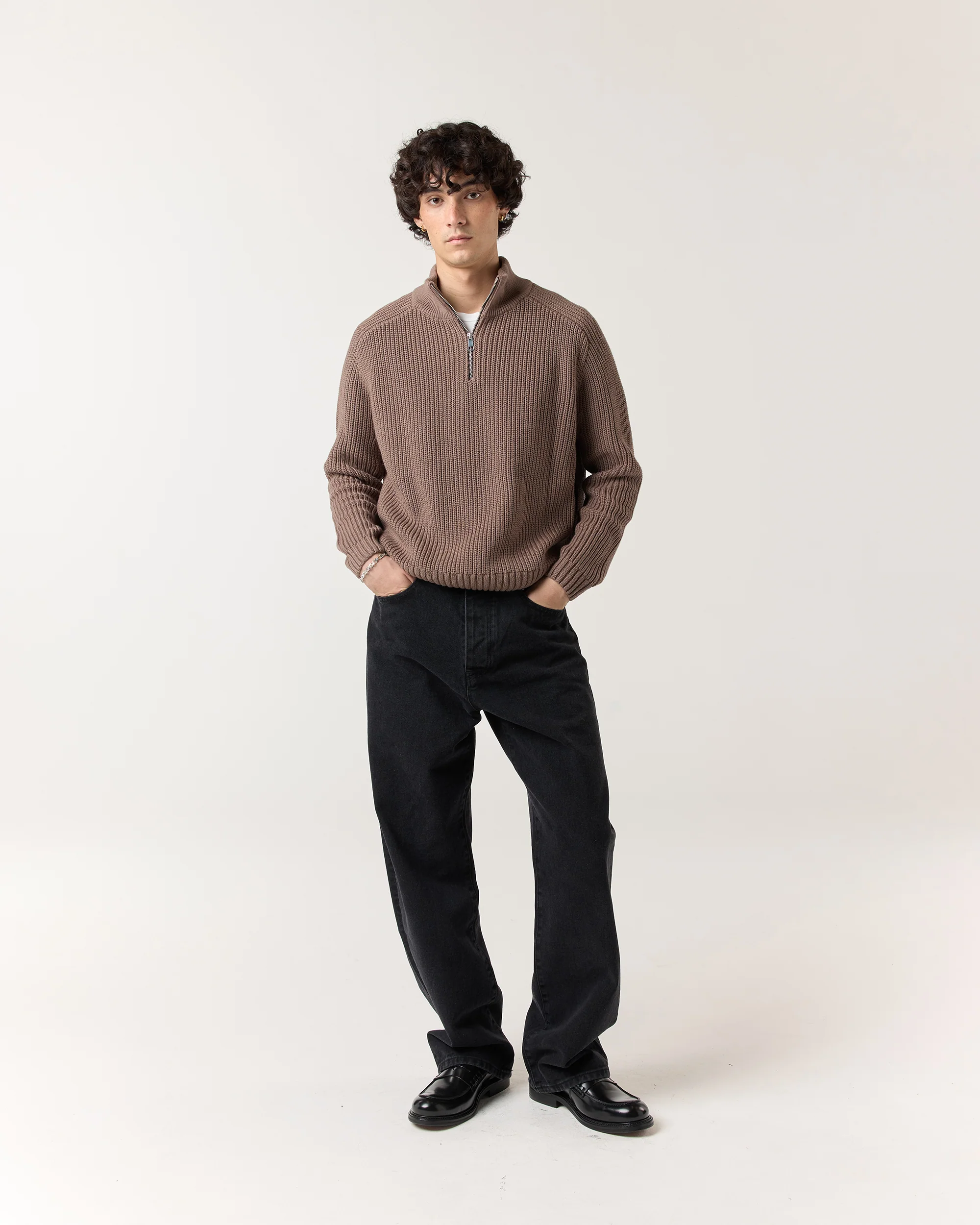 1/4 Zip Fisherman Sweater - Walnut - Image 3