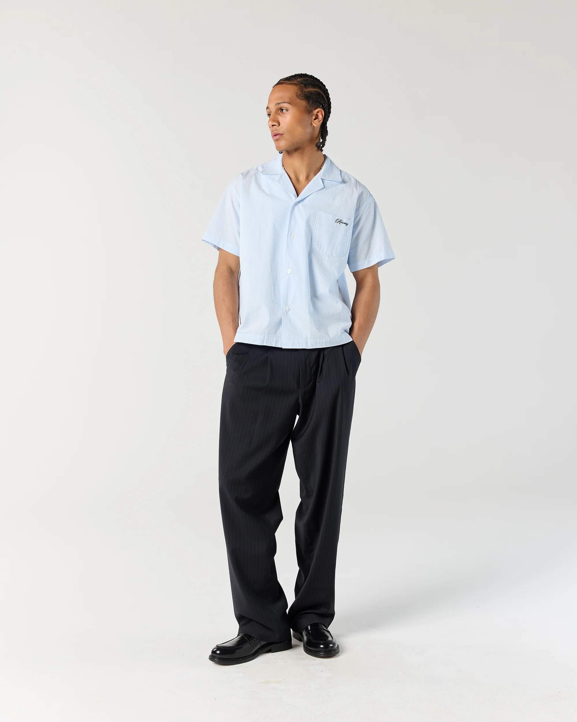 Short Sleeve Seersucker Shirt - Baby Blue - Image 3