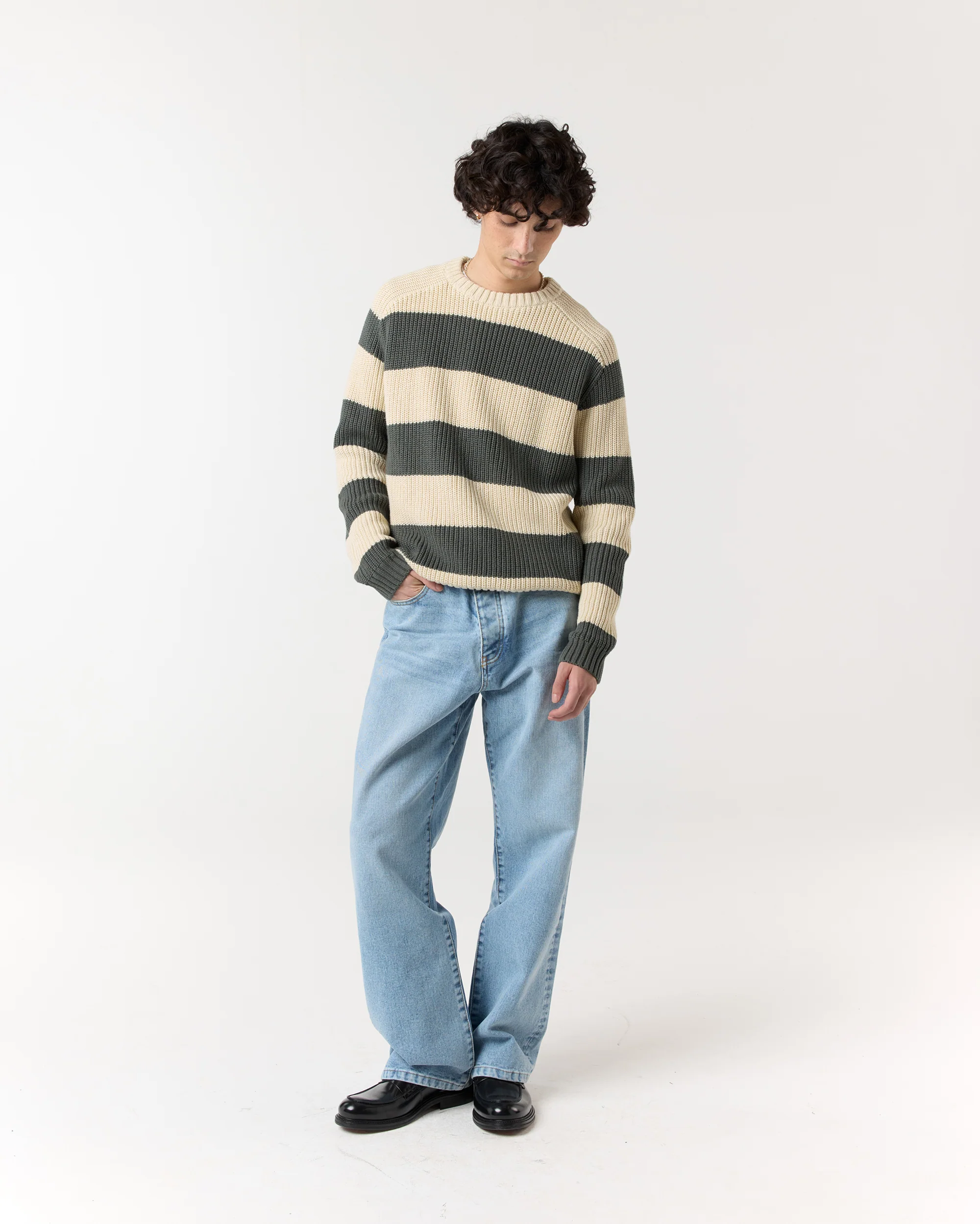 Stripe Fisherman Sweater - Sage/Stone - Image 3