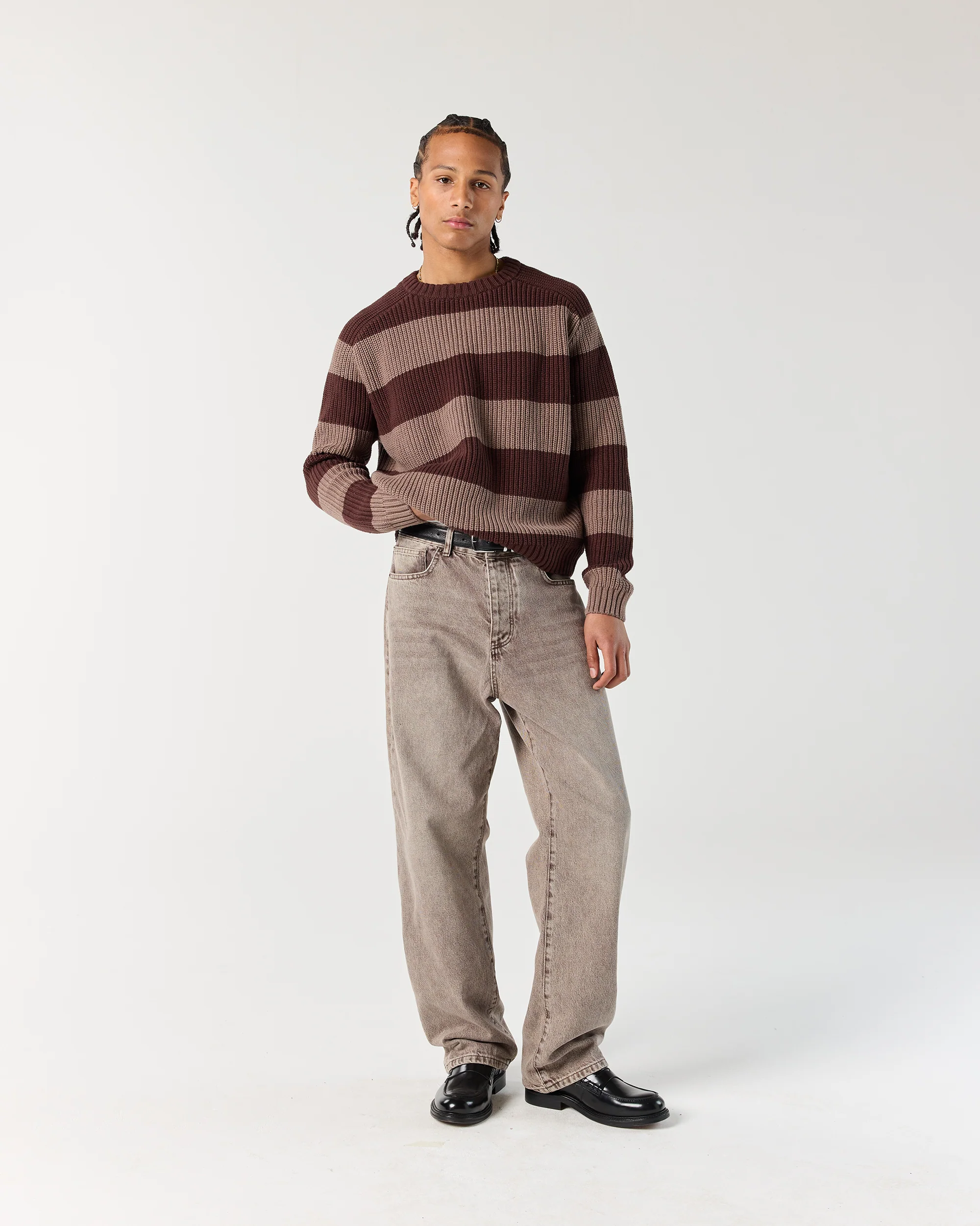 Stripe Fisherman Sweater - Walnut/Mocha - Image 3