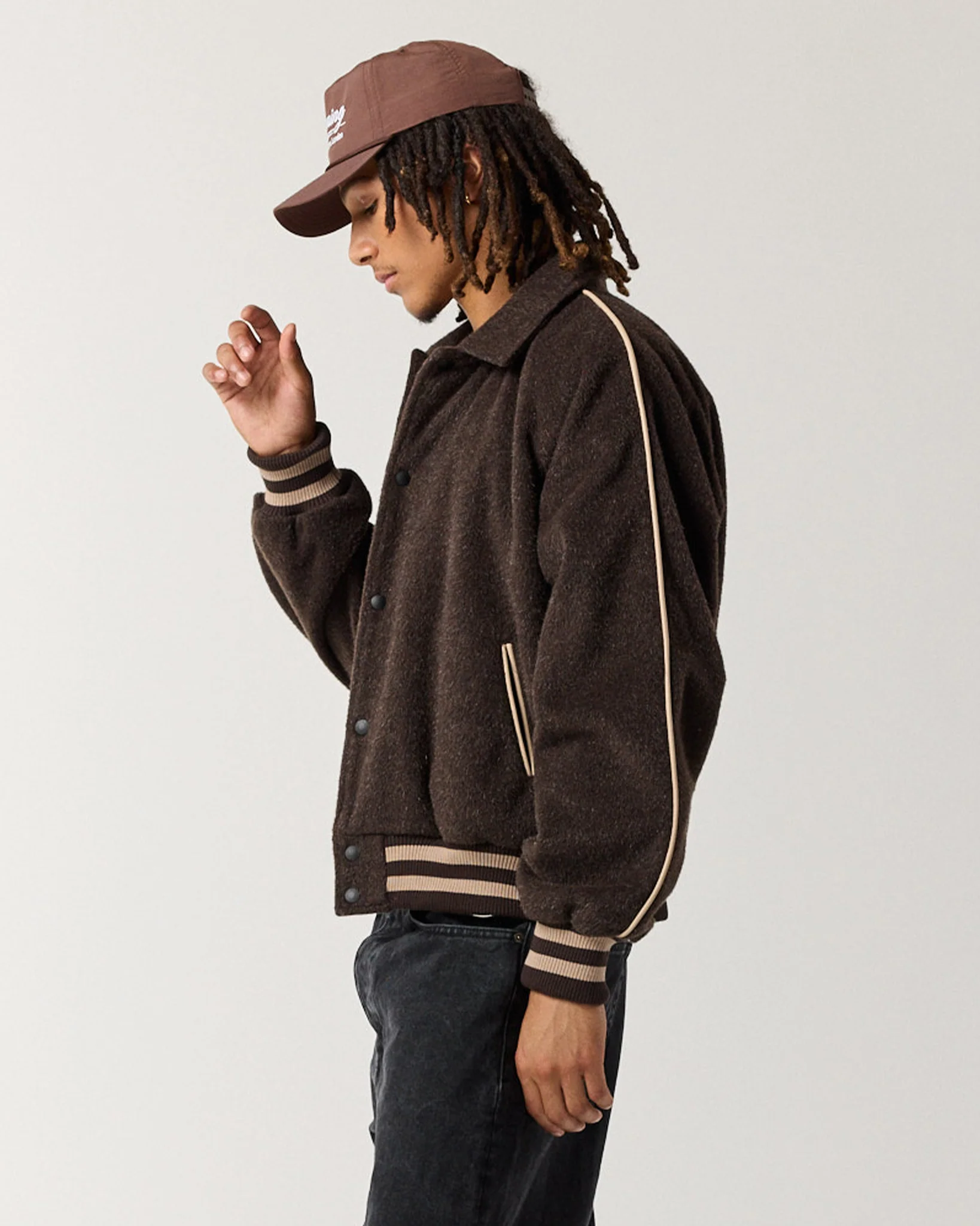 Wool Varsity Jacket - Mocha Brown - Image 5